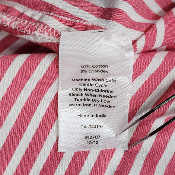 Talbots Top Womens 10 Pink White Striped Stretch Cotton 3/4 Sleeve Button Up - Picture 5 of 8